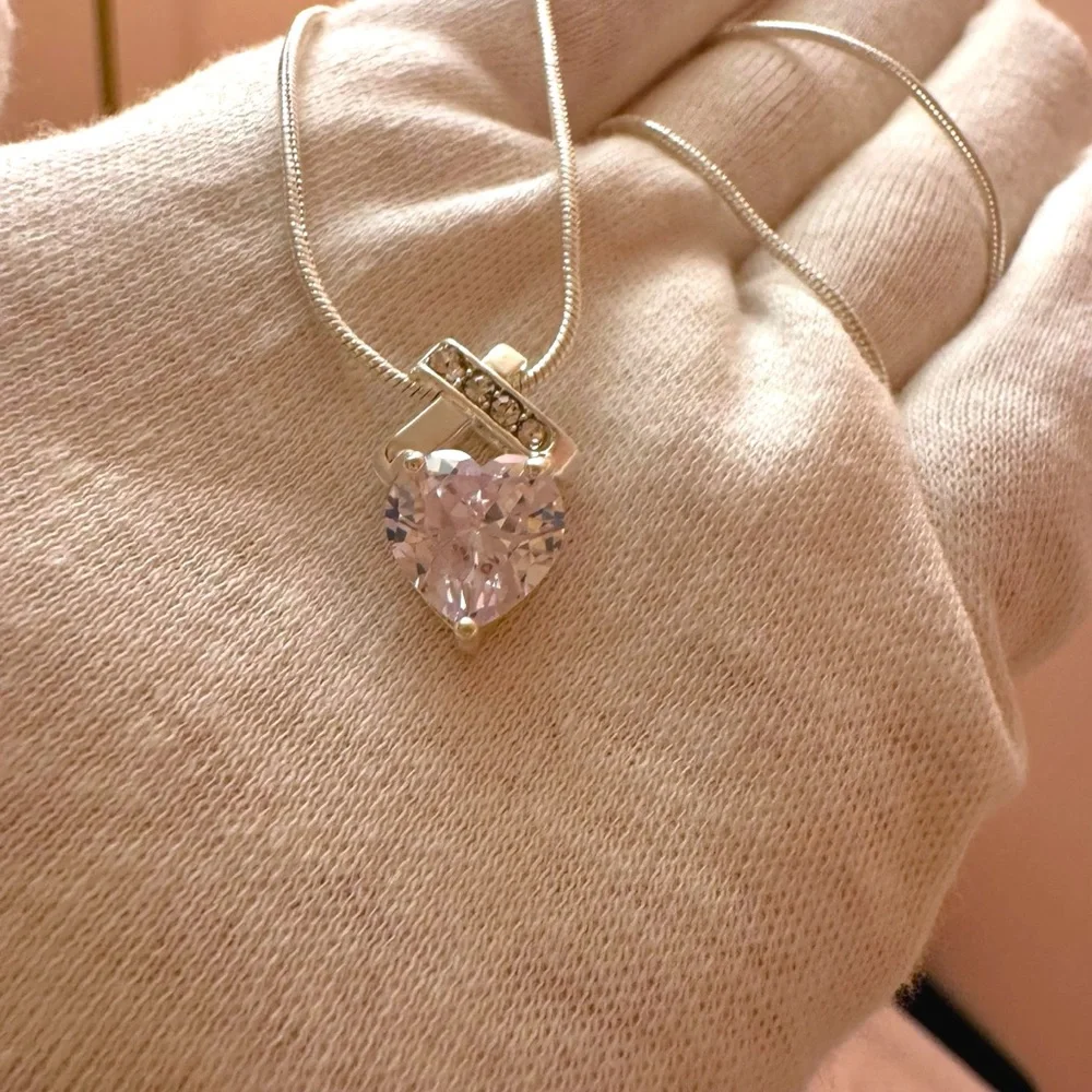 Heart-Cut Swarovski Crystal Infinity Pendant Necklace - Silver